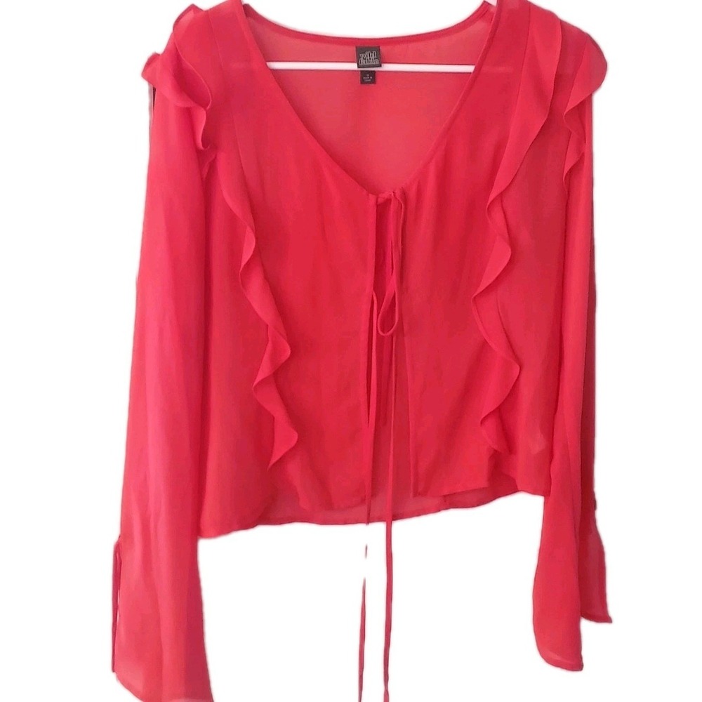 Sheer Red Size M Flutter Crop Top Butterfly Sleeve Witchy Boho Festival